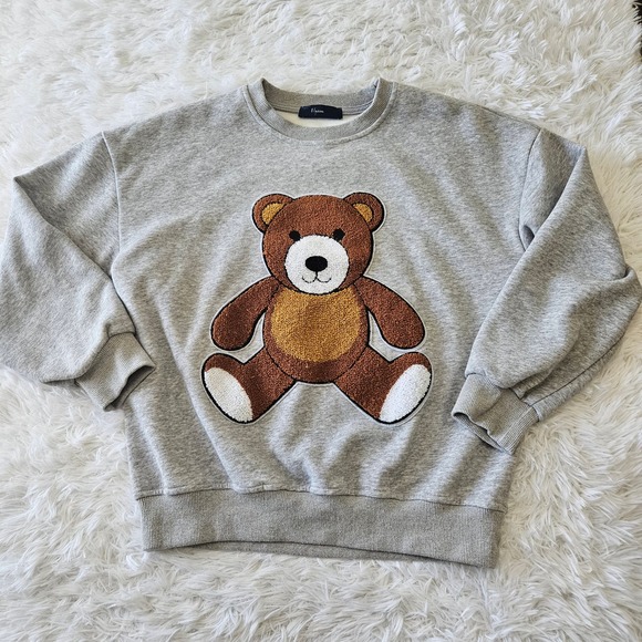 Elpam Women's Gray Teddy Bear Graphic Crewneck Sweatshirt. Size‎ S - Picture 1 of 7
